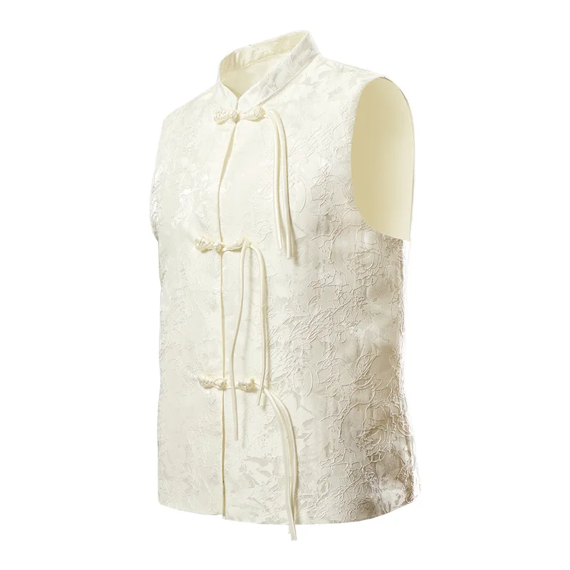 

New Casual Stand Up Collar Vest Men Chinese Traditional Style Vests Fashion Casual Tank Vests Hanfu Vests