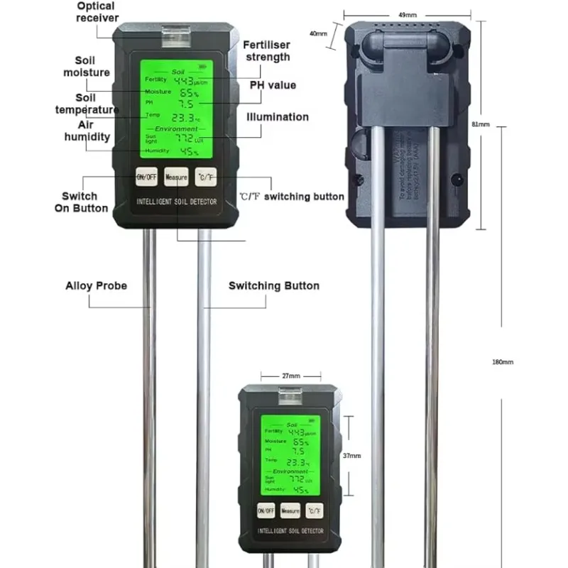 2026 Best 6 in 1 Intelligent Soil Meter Fertility/PH/Moisture/Temp/Sunlight/Humidity Soil Tester for Agriculture and Garden
