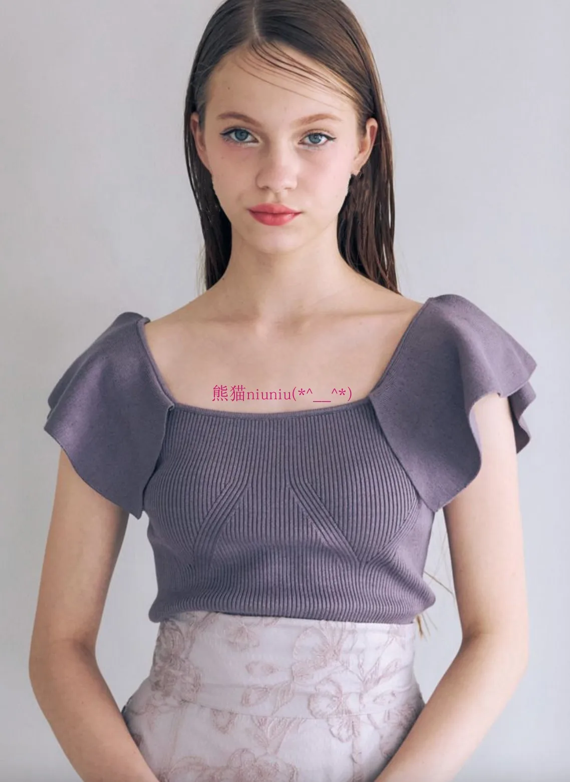 

Sweet And Desirable Knitted Sweater Slim Fit Square Collar Lace Trim Color Japanese Style Short Sleeve Summer Fashion