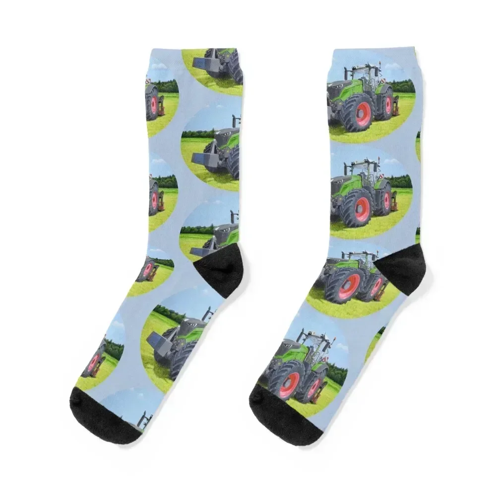 Green Tractor in Field (blue) Socks cute Stockings Wholesale winter gifts Socks Male Women's