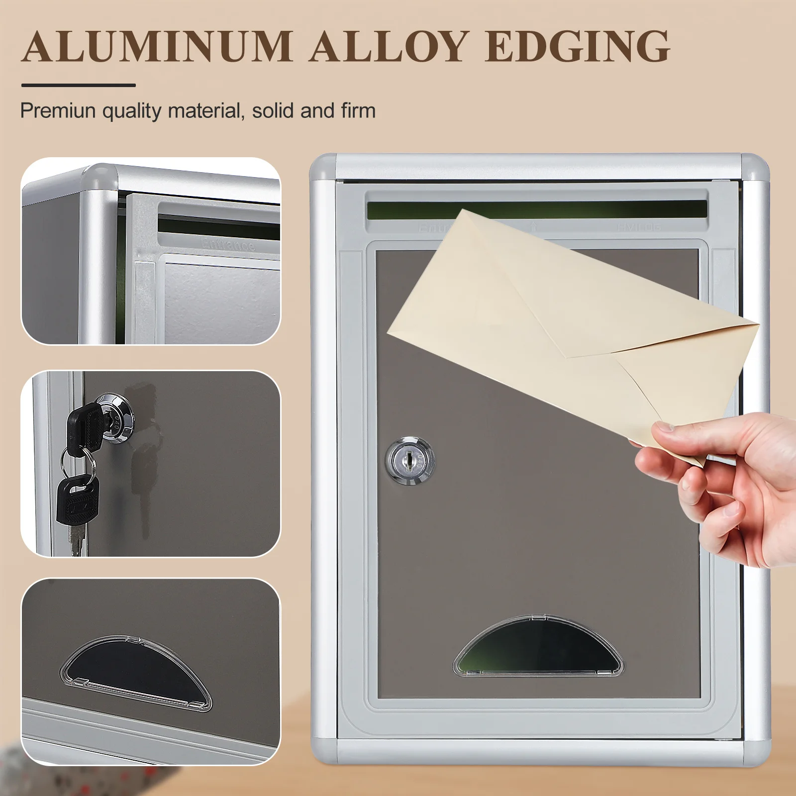 Kotak Surat Logam dengan Kunci, Kotak Saran Logam Kecil, Kotak Pengiriman Aluminium, Kotak Pengaduan Aman yang Dipasang di Dinding untuk Kantor, Dapat Digantung