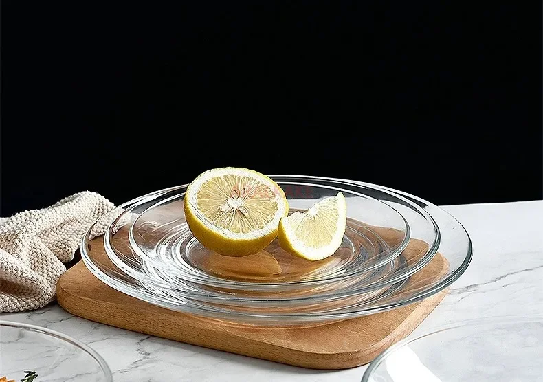 transparent salad plates Tempered glass plates for microwave ovens, 7 inches heat-resistant fruit plates 3