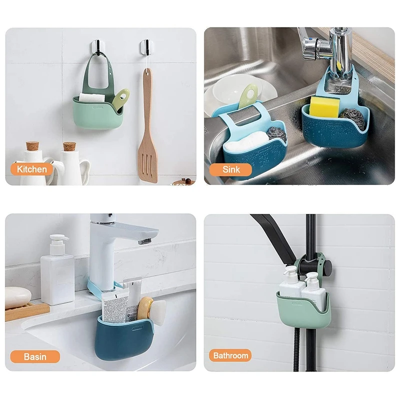 Telescopic Kitchen Sink Storage Rack, Caddy Sponge Holder, Silicone Sponge Holder para Sink Pendurado, branco e cinza, 2pcs