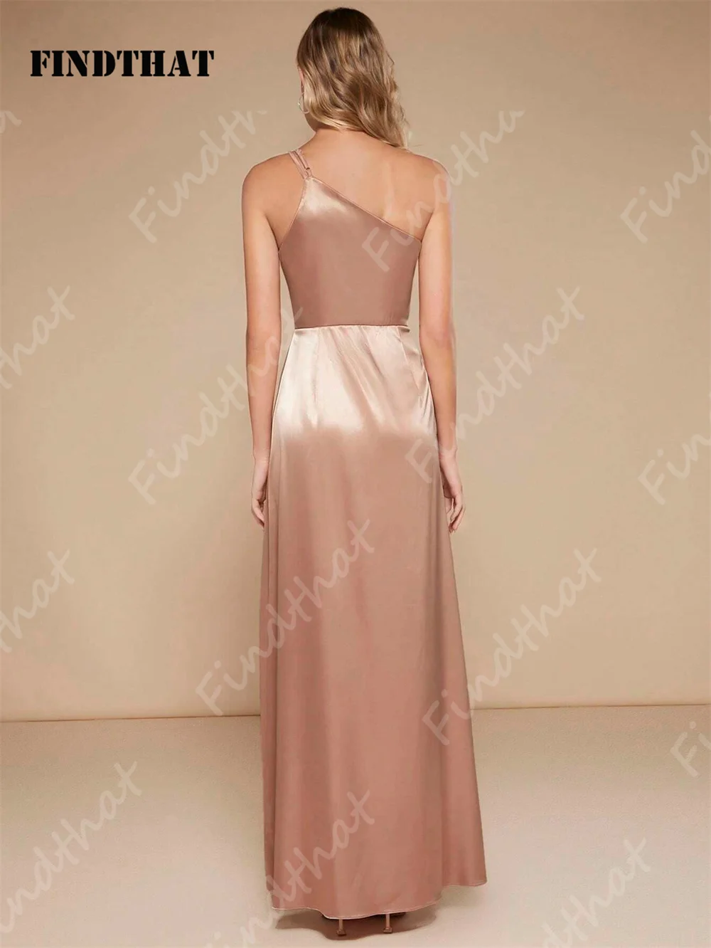 Findthat One Shoulder Wrap Hem Satin Bridesmaid Dresses 2024 Simple Sleeveless Evening Formal Gown A-Line Side Slit Floor Length