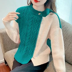 Autumn and Winter Women's Pullover Round Neck Patchwork Zipper Sweater Fashion Casual Commuter Long Sleeve Tops