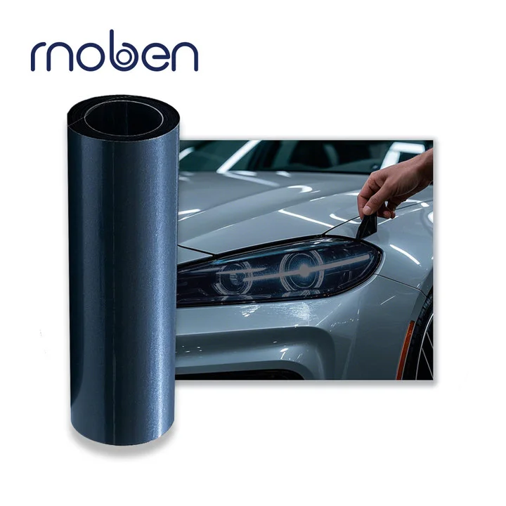 Moben Hoge Kwaliteit Anti-Kras Geen Vergeling Meekleurende TPU Glanzend Donker/Licht Zwart Auto Koplamp Beschermfolie PPF Sticker