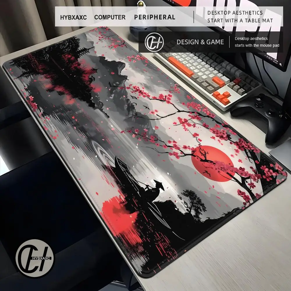 

Japanese Landscape Ink Painting Mousepad Mountain Cherry Blossom Flowers Samurai Dragon Koi Desk Mat