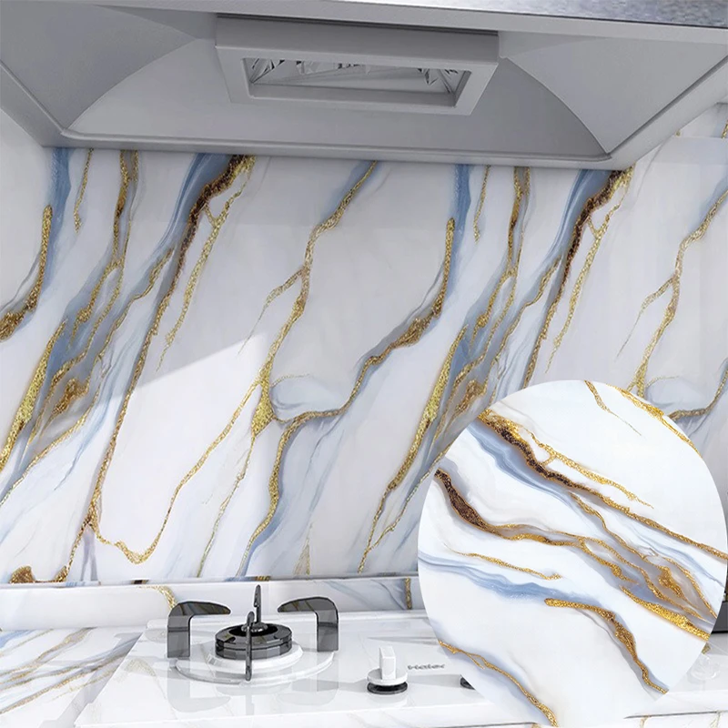 1 لفة من ملصق حائط رخامي مقاوم للماء ومضاد للحشف ومقاوم للزيت من مادة PVC ذاتية اللصق ملصق حائط للمطبخ