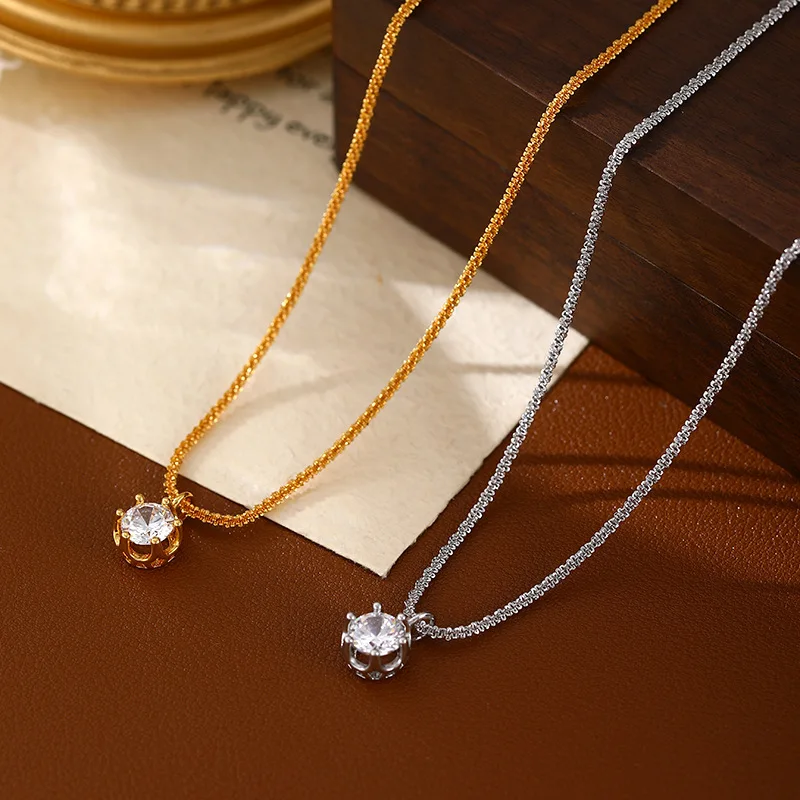 

Crown Pendant Necklace – 18K Gold Plated Zircon Choker Dainty Layered Chain Trendy Instagram Jewelry for Women