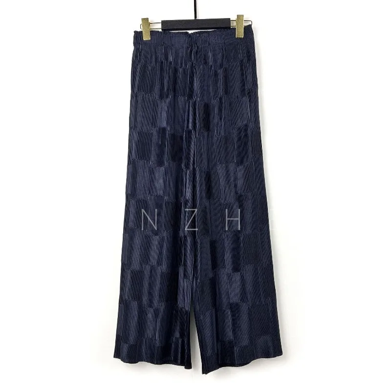 Miyake Checkerboard Pleated Trousers Wide-Leg Pants Plisse Women 2026 Autumn New Solid Color Loose High-Waist Draped Long Pants