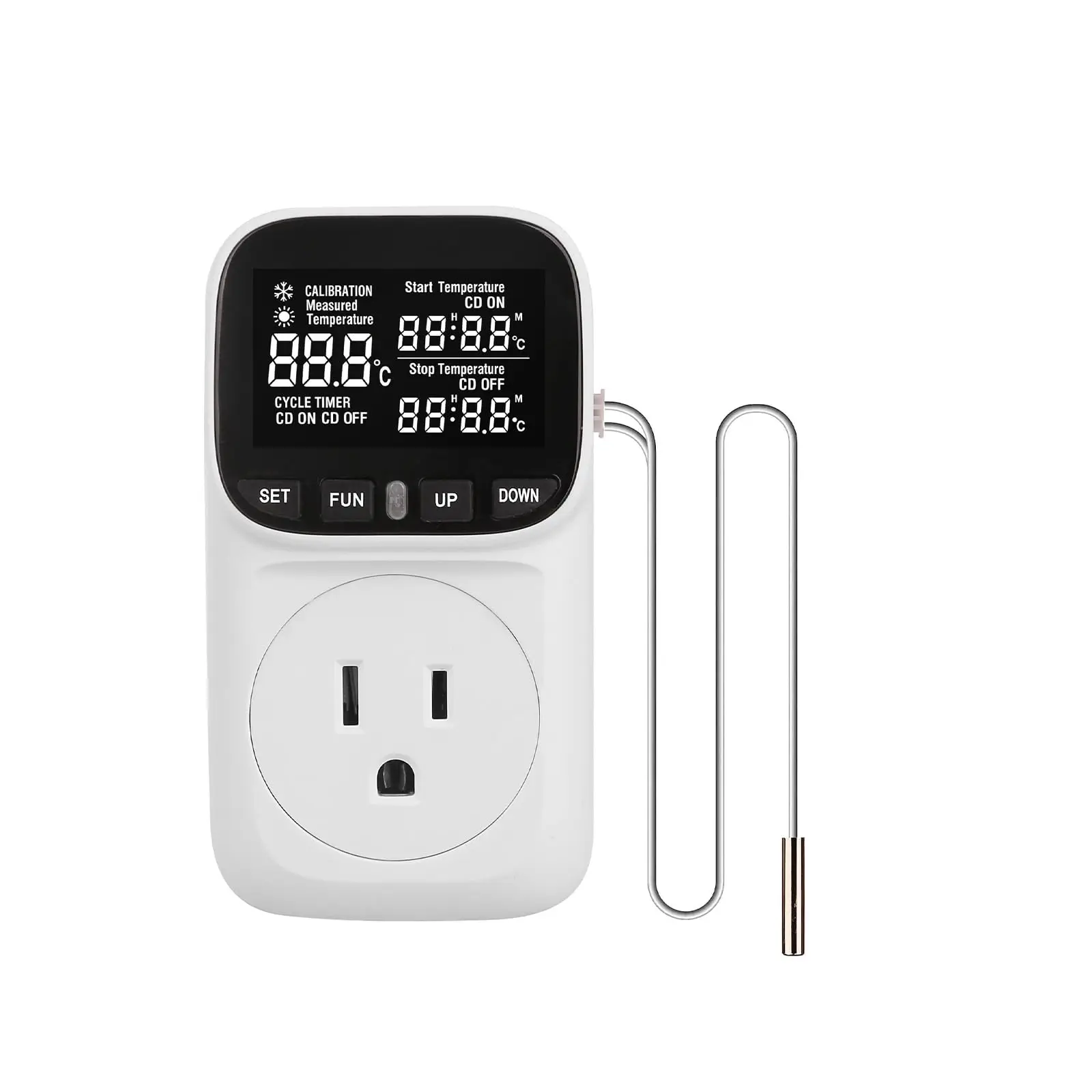 Digital Temperature Controller Outlet 120V 15A Thermostat Plug with Timer Heating Cooling Mode for Greenhouse RV Homebrew