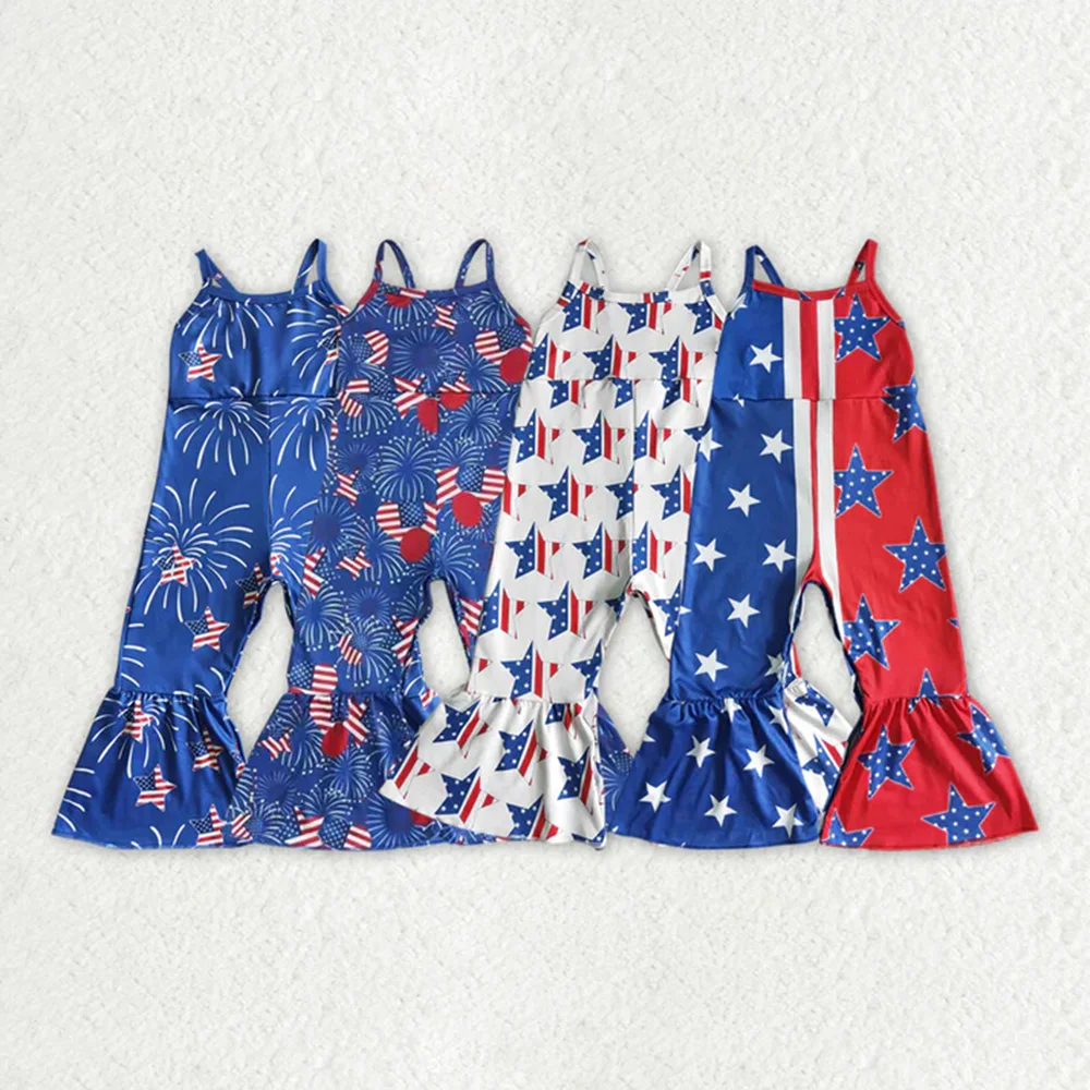 

Baby Girls Summer Bell Bottoms Jumpsuit 4th of July Patriotic Outfit Toddler Girl Romper USA Independence Day Baby Girl Clothes