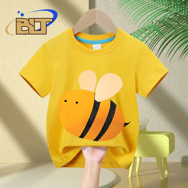 Camiseta con estampado de Little bee para niños, tops casuales de manga corta de algodón puro, regalos para niños y niñas, Verano