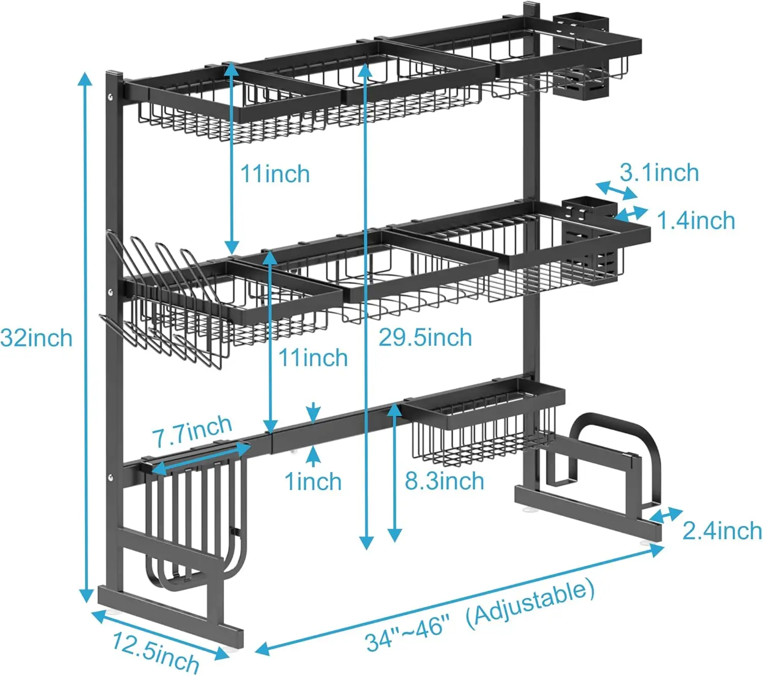 

Over Sink Dish Drying Rack Stainless Steel, Adjustable Large Dish Drainer for Storage Kitchen Organization