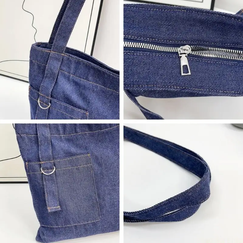 X90D Contemporary Jeans Bag For Teen Girls Large Capacity Women Shoulder Bag With Organizational Pockets Book Bag