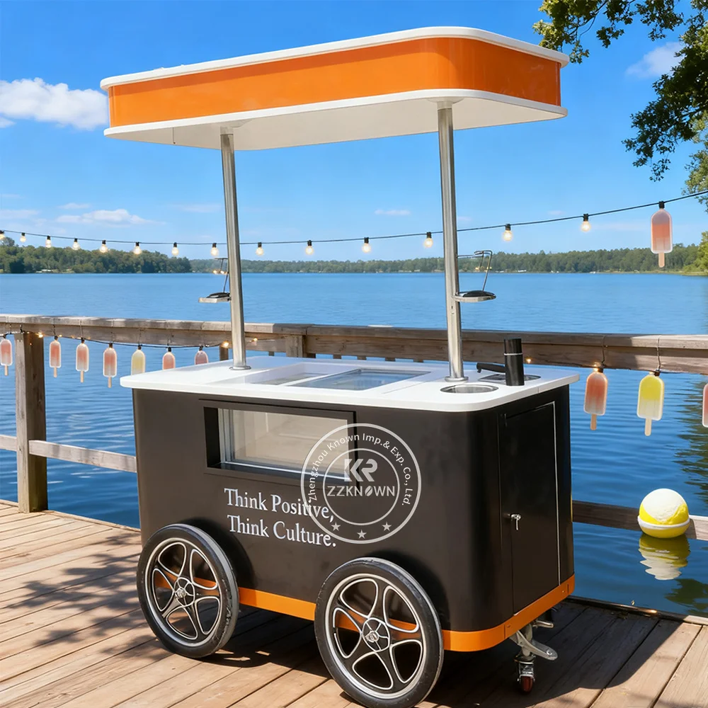 

Cold Plate Ice Cream Freezer Cart Hand Push Gelato Van Mexican Ice Cream Push Cart for Sale