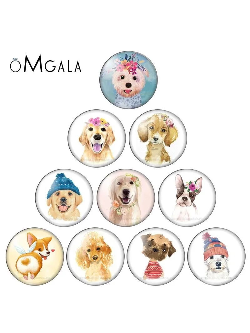Piękne malowanie artystyczne psy Cartoon 10 sztuk zestaw 12mm/16mm/18mm/25mm okrągłe zdjęcie szkło cabochon demo płaskie powrót dokonywanie ustaleń — zdjęcie 2