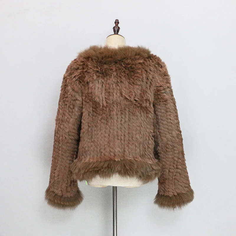 New Women's Real Rabbit Hair Knitted Coat Fashion Fox Hair Collar Knitted Cloak Thickened Warm Short Jacket Luxury Fur Tops