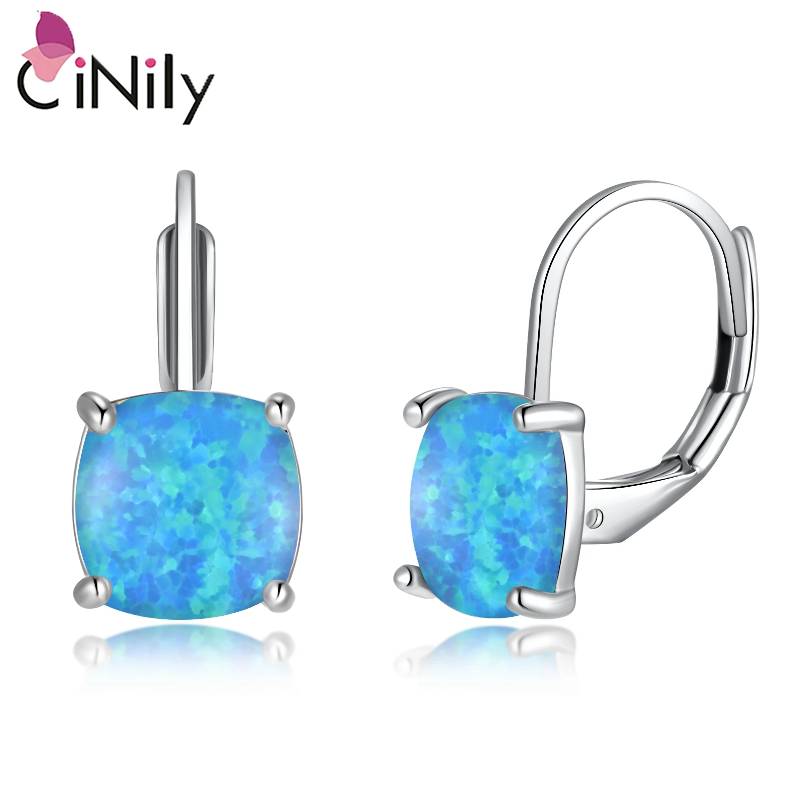 

CiNily Cute Small Square Hoop Earrings Blue/Pink/White Opal Earrings Rose Gold ColorSilver Plated Bohemia Boho Jewelry For Women