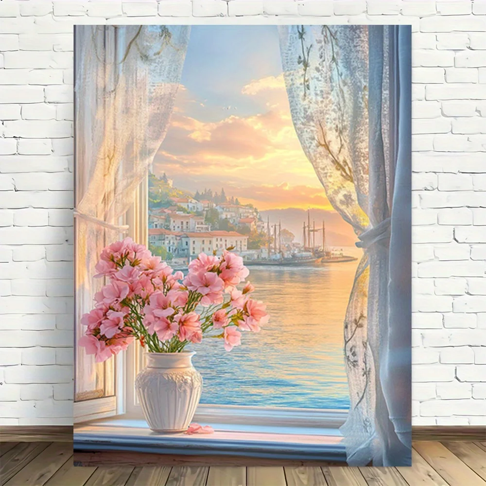Coastal Sunset Dreamscape Frameless Canvas Wall Art Modern Vintage Design,  Printed Poster, 2D Flat, Elegant Home Office Decor