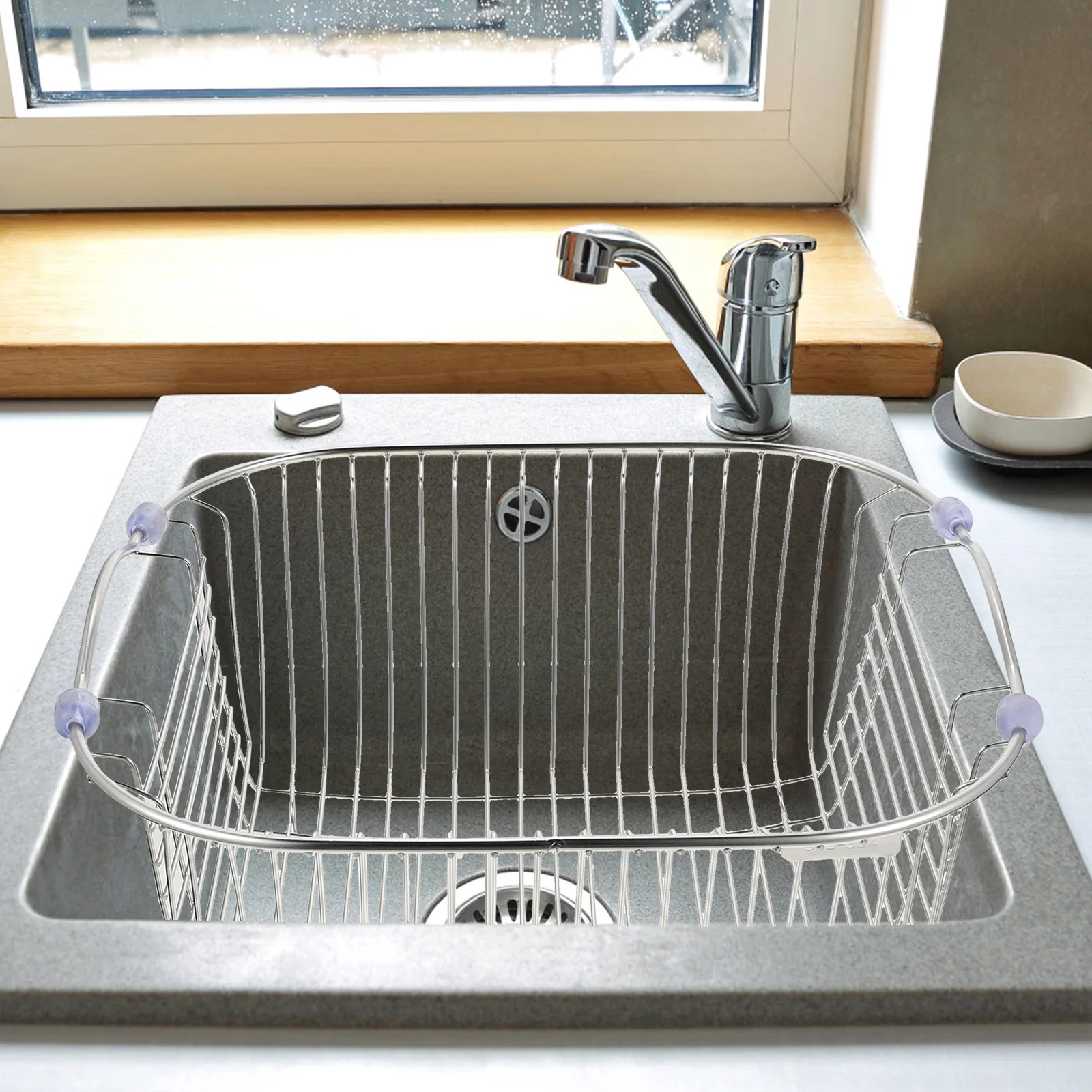 

Kitchen Sink Drain Basket Stainless Steel Dish Drying Rack for Vegetables Fruits Washing Strainer Home Counter Organizer Utility