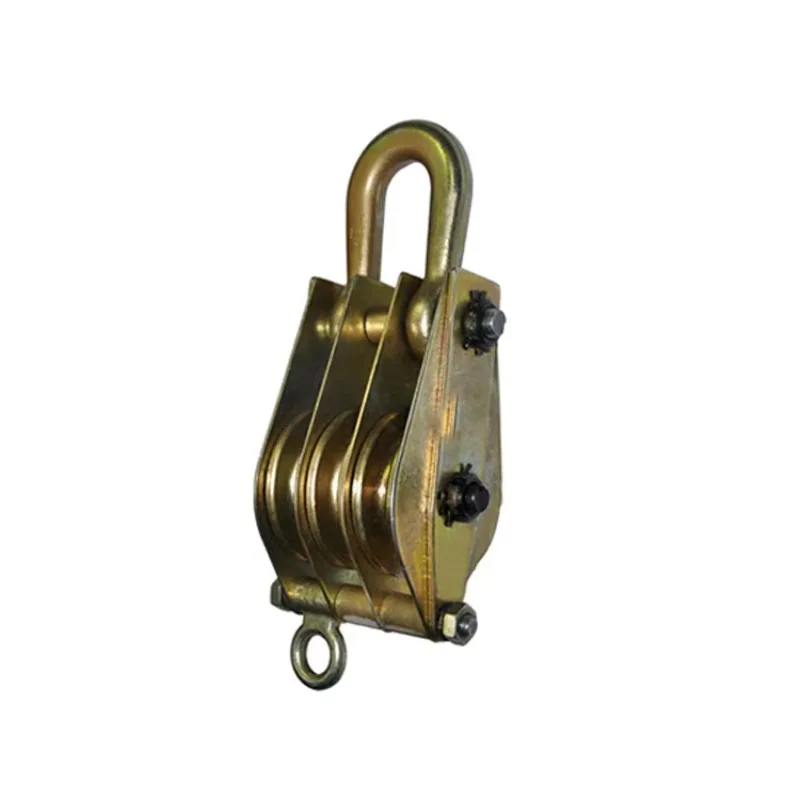 Two-wheel power pulley block with hook type wire rope grab hook pulley