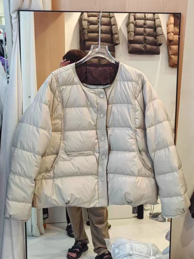 Doudoune légère en duvet de canard blanc simple pour femme, version coréenne, col rond, nouvelle collection automne et hiver 2025