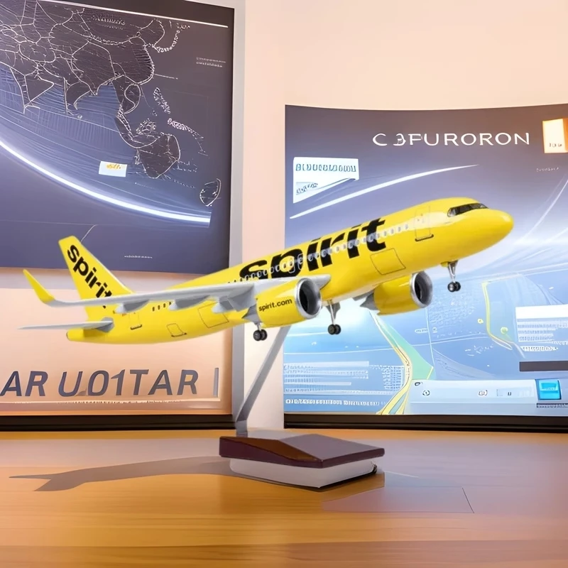 

47cm Plane Airplane Model Spirit Airlines A320 NEO Aviation Enthusiast Gift Resin Aircraft With Wheels & Led Light Home Decor