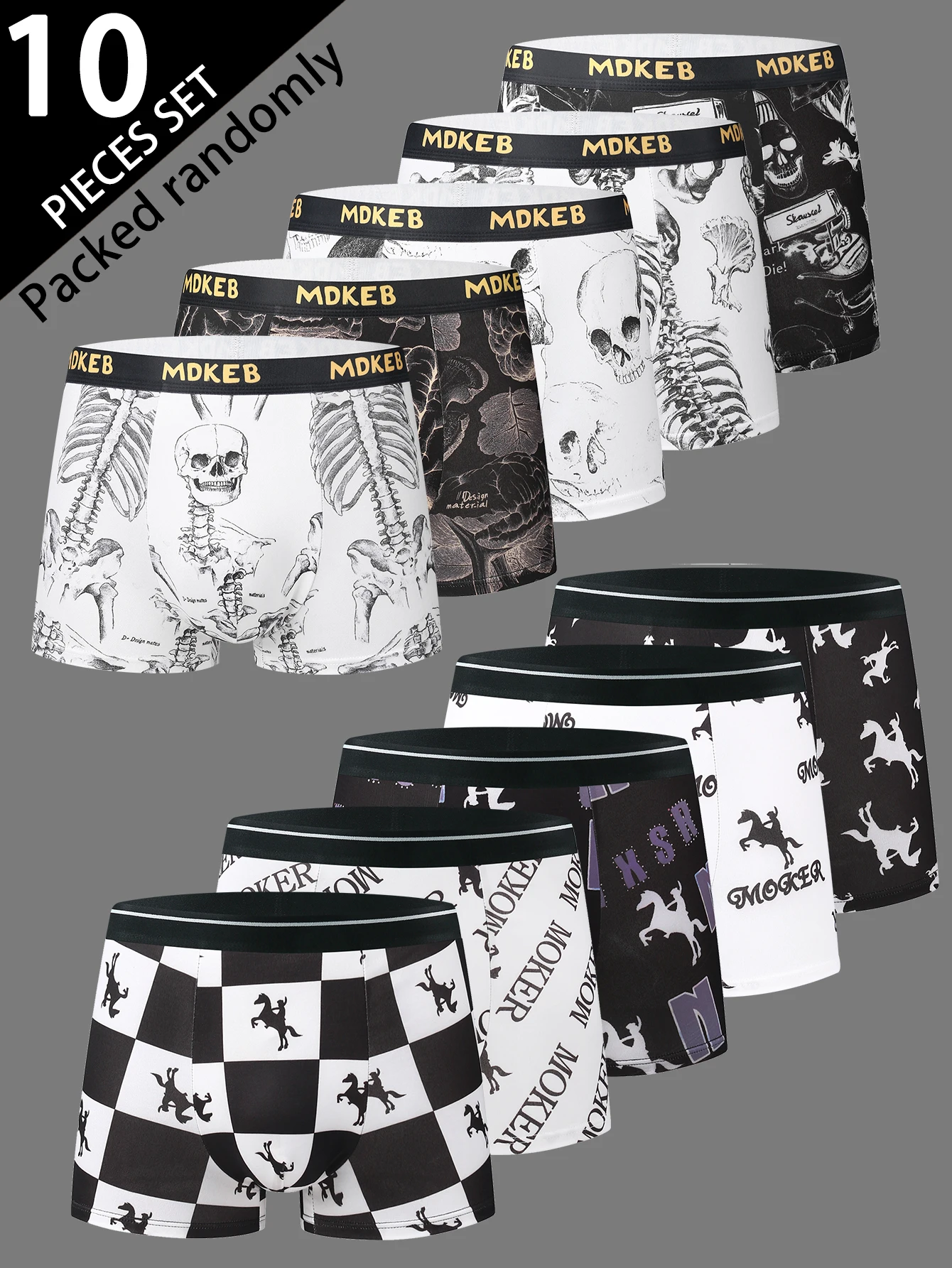 10-Pack Men's Boxer Briefs Mid-Waist High-Elasticity Trendy TianMa Print Flat Angle Pants for Men