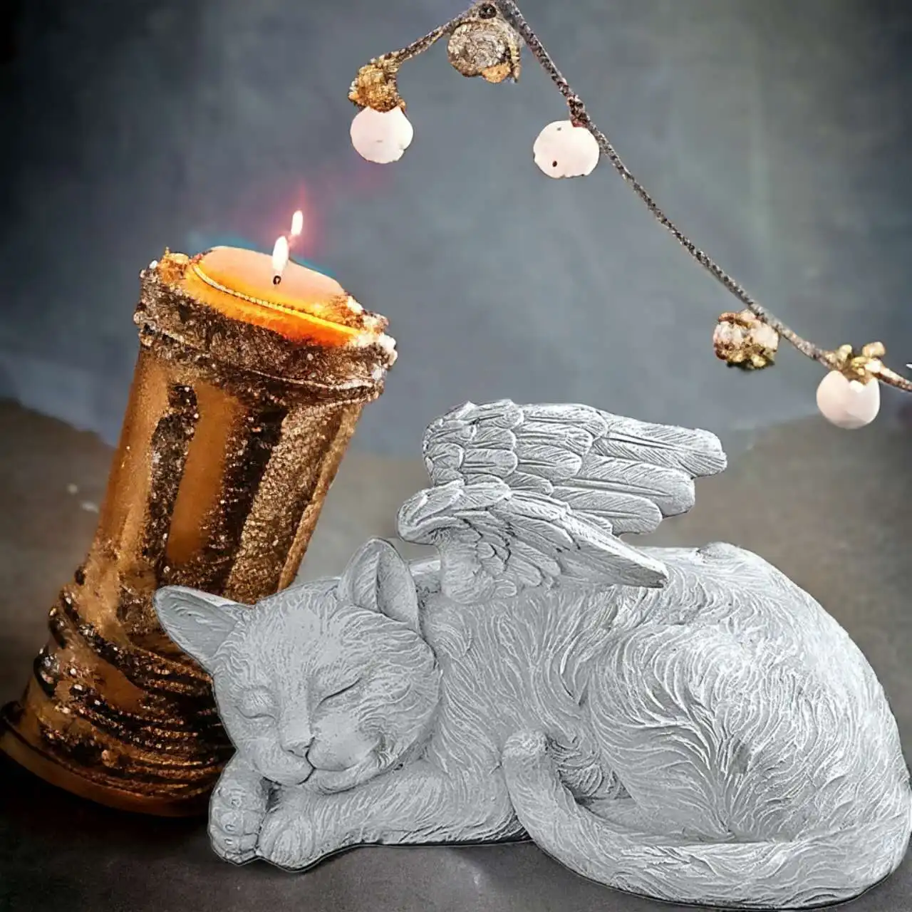 Angel Dog and Cat Memorial Stone Statue, Pet Memorial Stone, Memorial Tombstone Garden Decoration Resin Sculpture Ornament