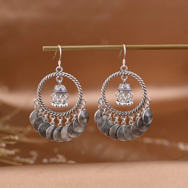 S925 Vintage Style Fashion Braided Silver Tassel Long Women's Earrings
