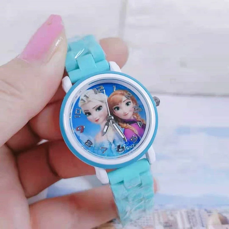 Disney Frozen Jam Tangan Anak-anak Kartun Lucu Jam Tangan Anak-anak Tali Plastik Keramik Imitasi Tahan Air Jam Mesin Waktu Anak Perempuan Wanita