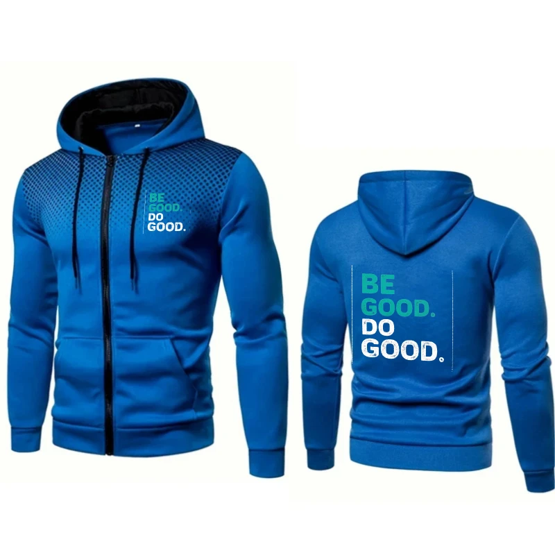 

Men's Hooded Jacket Blue Be Good Do Good Printed Pattern Casual Sportswear Outdoor Fitness Gym Wear