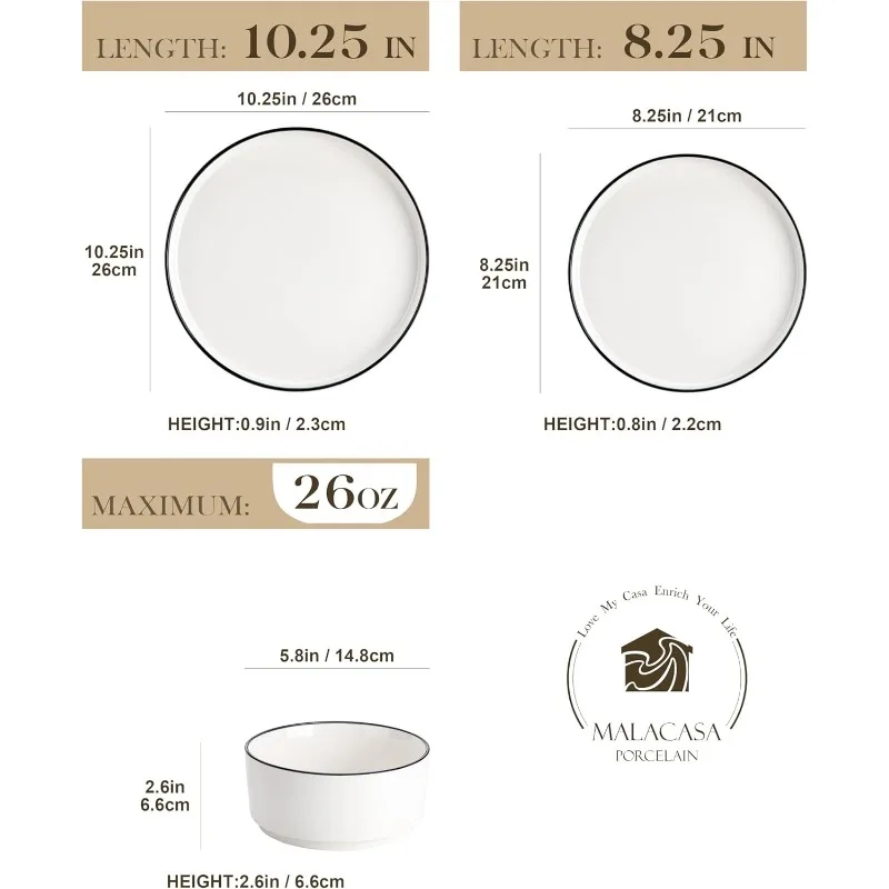 12 Pieces Porcelain Dinnerware Set, Dish Set for 4, Premium Plates and Bowls Sets, Chip and Scratch Resistant Dishware