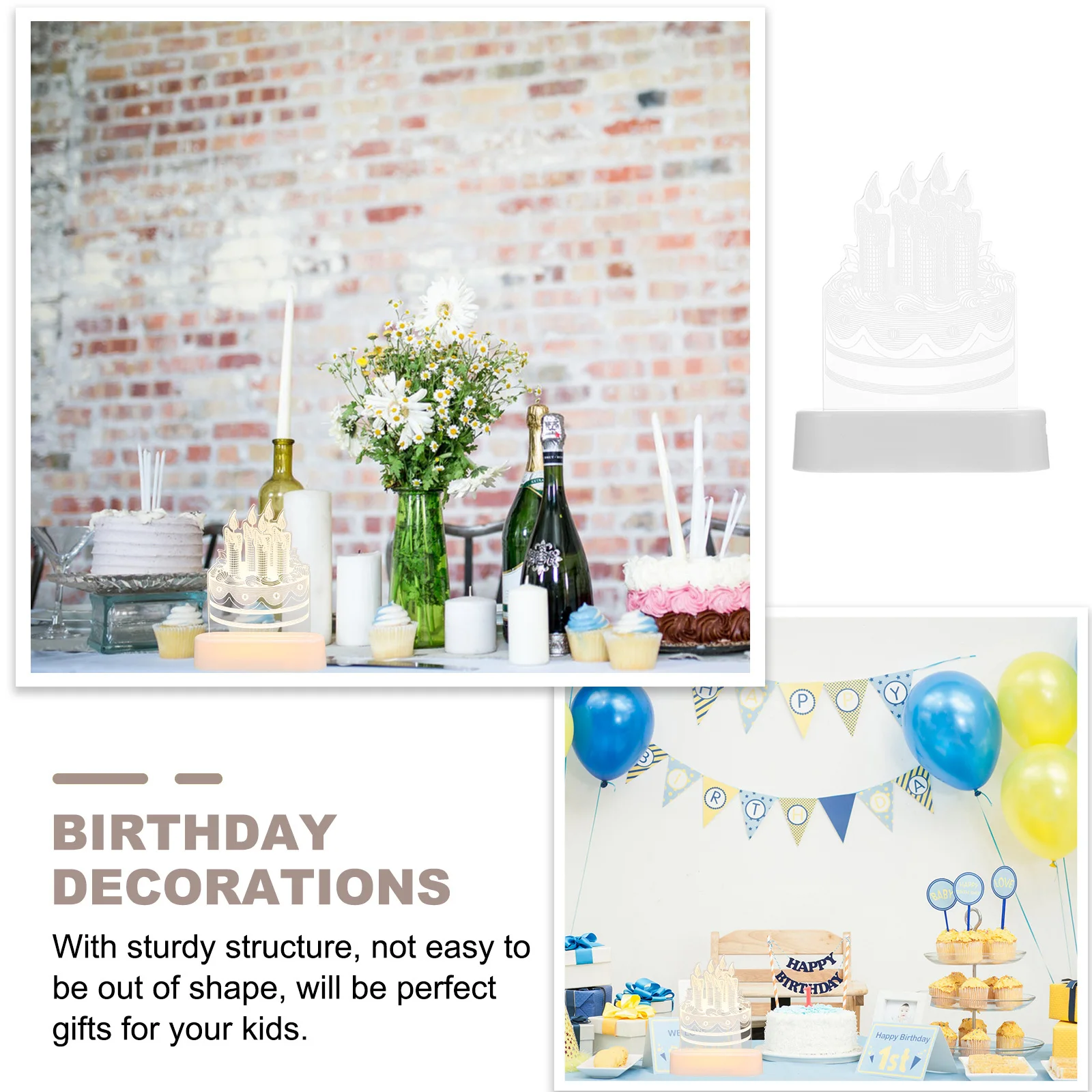 

3D Cake Light Lamp Led Birthday Cake Decoration, Warm Glow Night Light, Creative Kids Room Decor, Party Favor Gift,