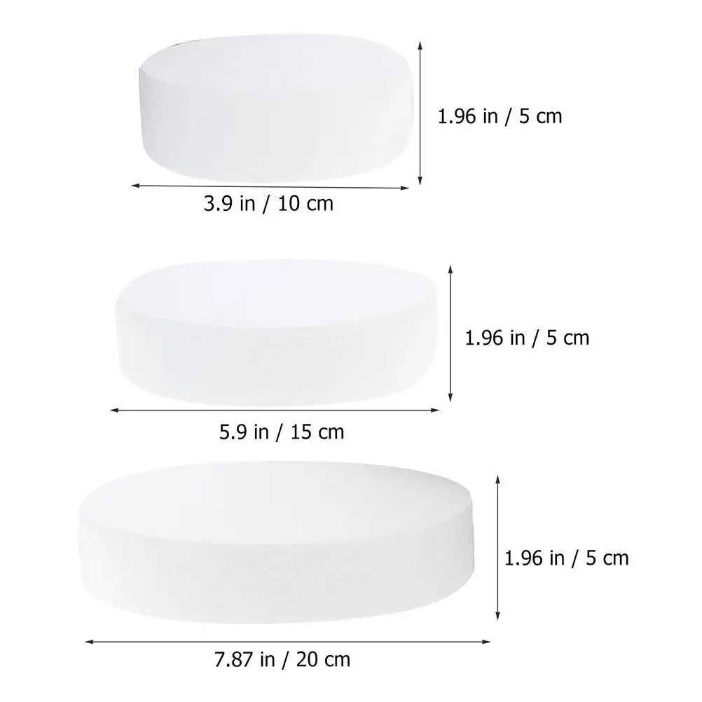 3Pcs Cake Dummy Foam Fake Wedding Cake White Lightweight DIY Decorating Practice Display Prop Reusable Baking Party Supplies