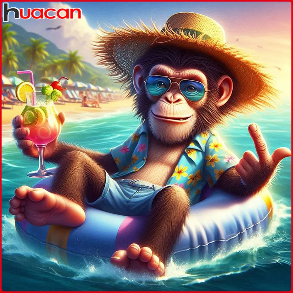 Huacan 5D-Diamantgemälde zum Selbermachen, Gorilla, Meer, Diamantmosaik, Tier, neue Kollektion, dekorative Gemälde