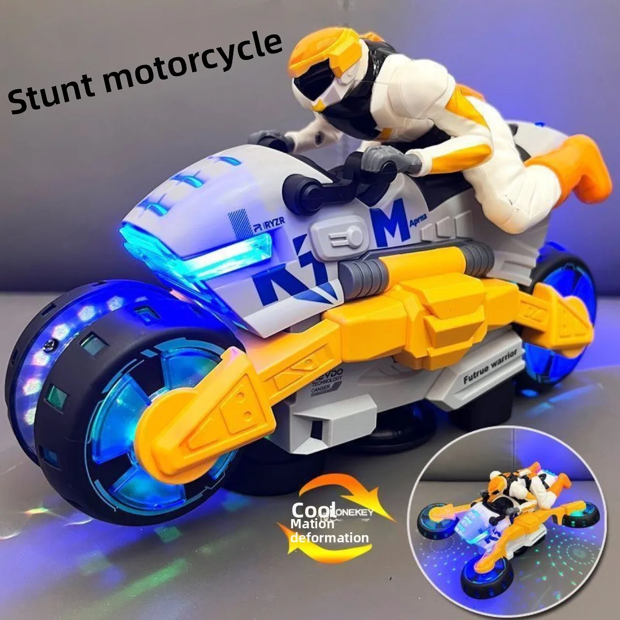 Interactive children's toy birthday electric special effects transformation rotating motorcycle visual, intellectual development