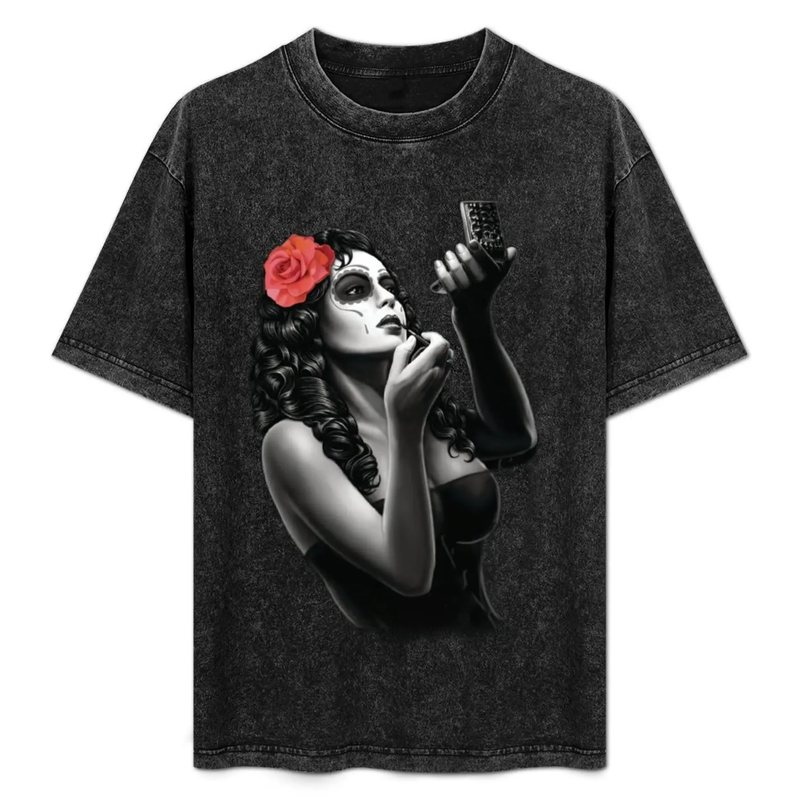 

sugar skull tattoo girl with red rose art T-Shirt funny t shirts dark humor t shirts with prints T-Shirt