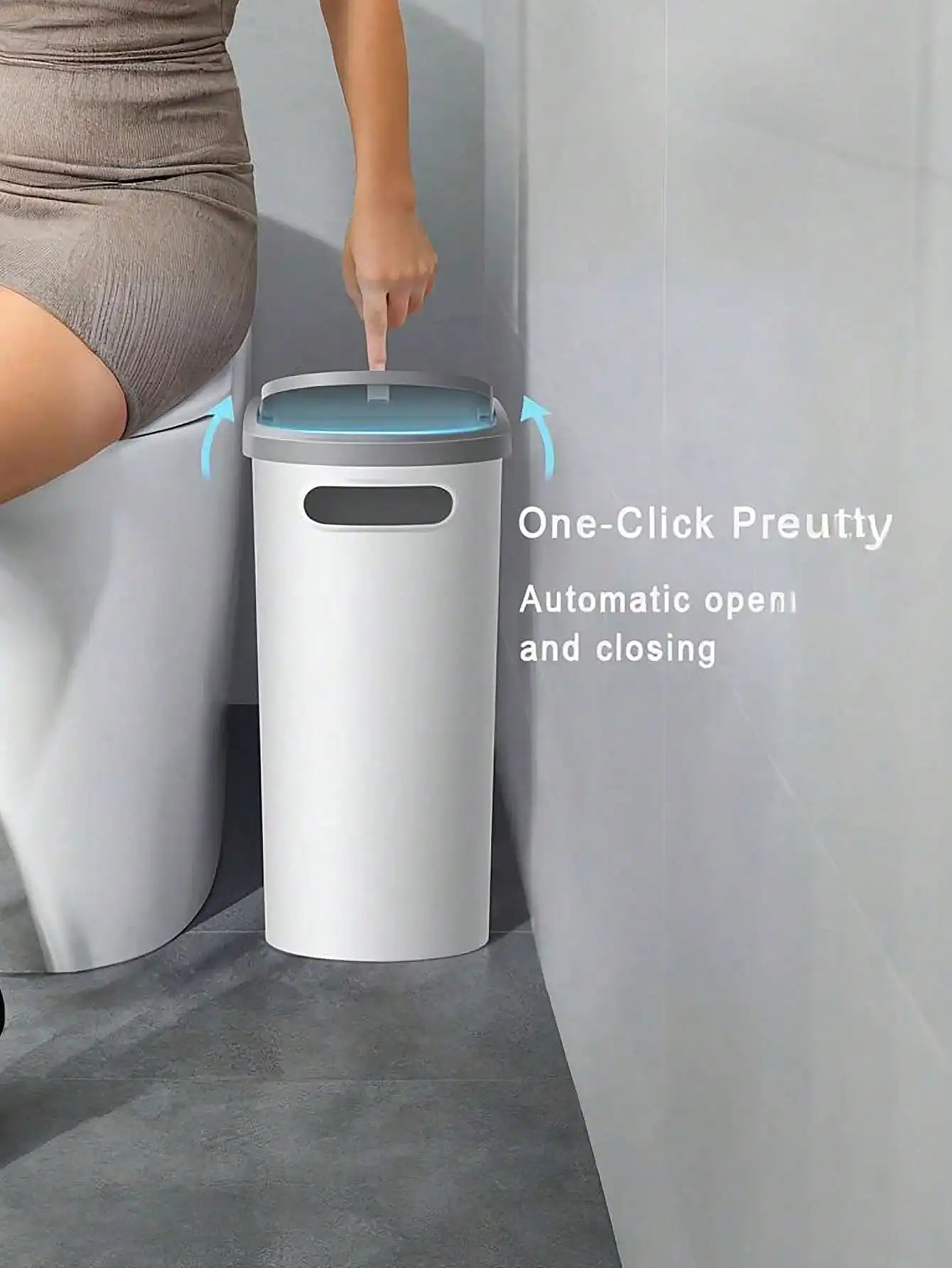 

2.1 Gallon Slim White Trash Can: Press Top Narrow Waste Bin for Home/RV/Office