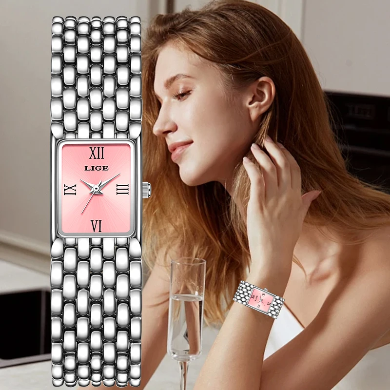 LIGE Elegant Fashion Woman Watch Luxury Casual Stainless Steel Ladies Bracelet Waterproof Clocks Gifts Quartz Watches for Women