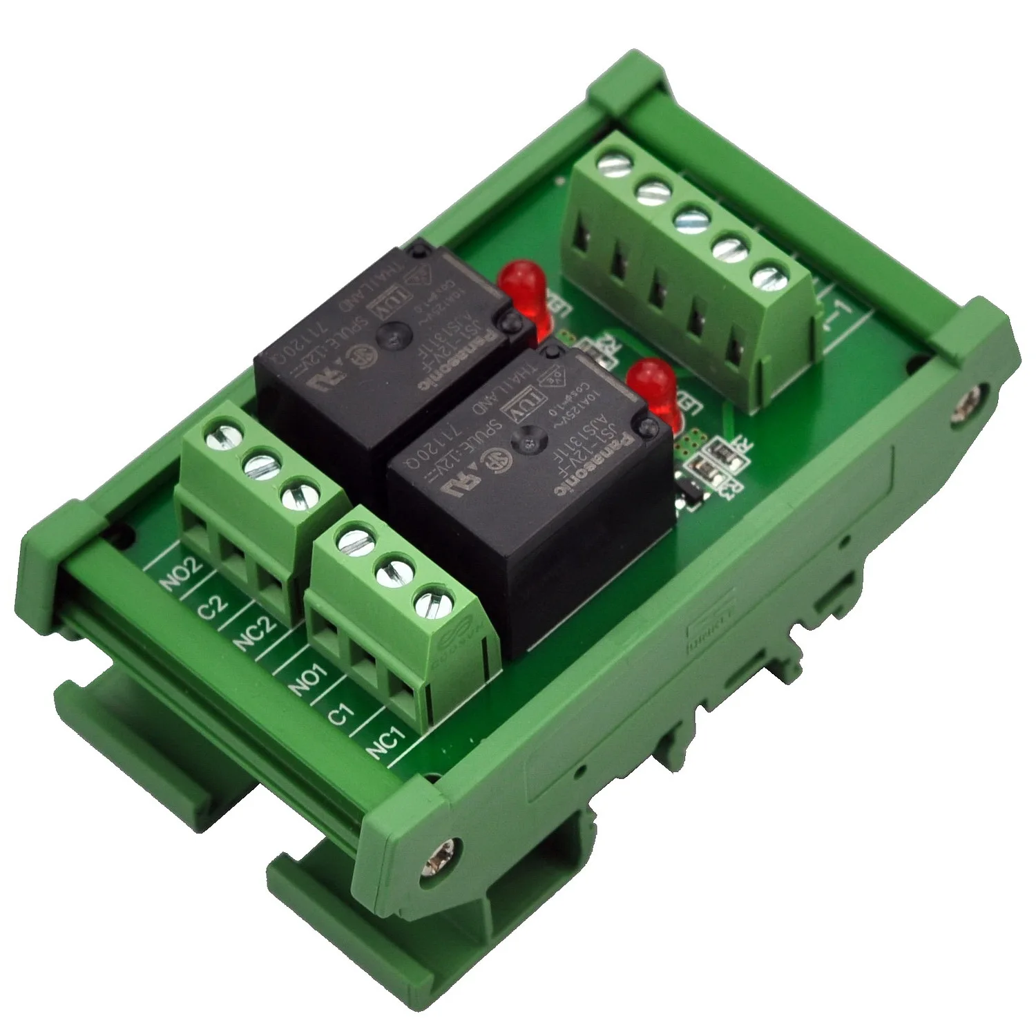 ELECTRONICS-SALON DIN Rail Mount 2 SPDT 10Amp Power Relay Interface Module, DC 12V Version.