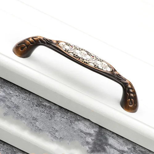 Antique Bronze Ceramic Cabinet Handles Vintage Drawer Knobs Wardrobe Door Handles European Furniture Handle Hardware