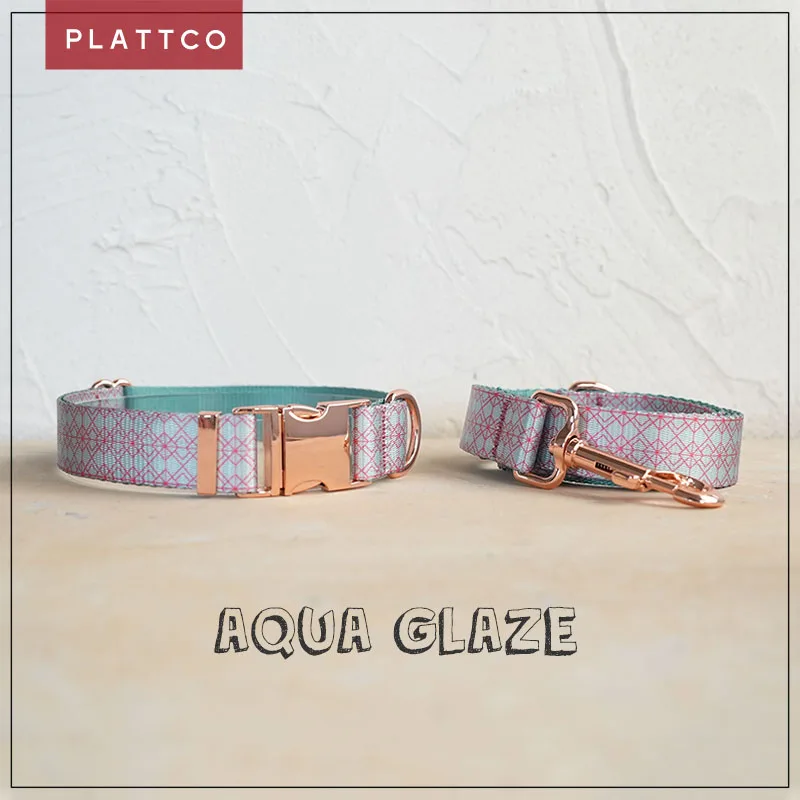 PLATTCO unique design dog set print Aqua Glaze pattern with high-quality rose gold buckle 5 size PDC369RG&PDL369RG