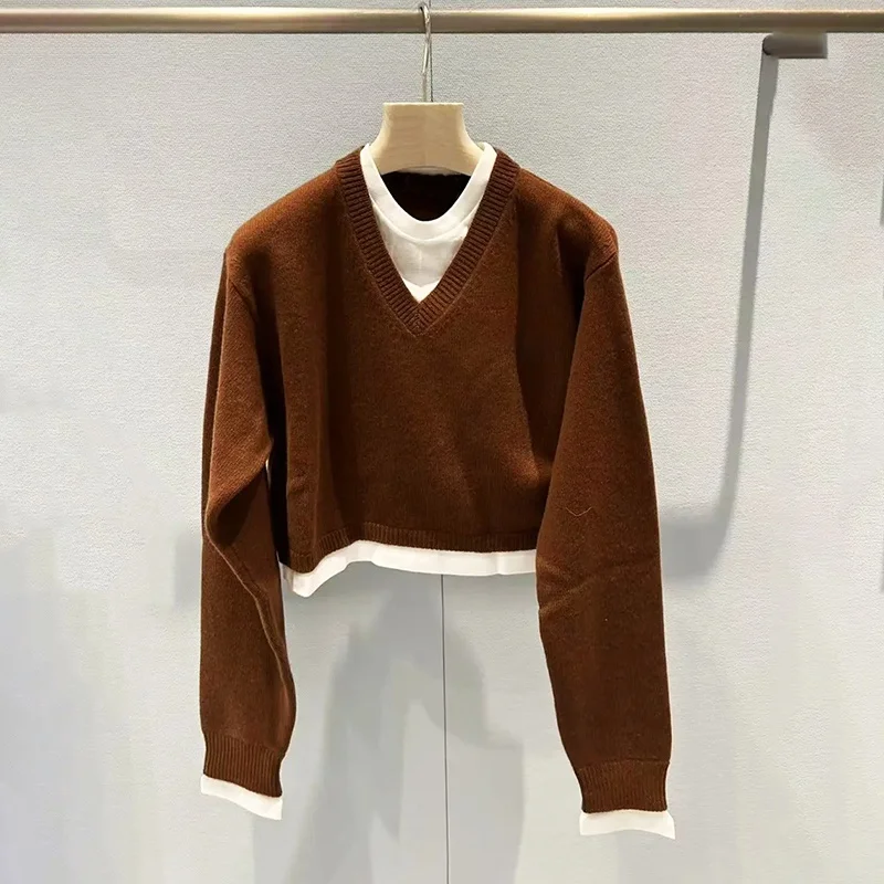 

Повседневный вязаный топ для колледжа с вышивкой букв для девочек, серия High End, женская мода, свободный крой, длинный свек, круглый, или...