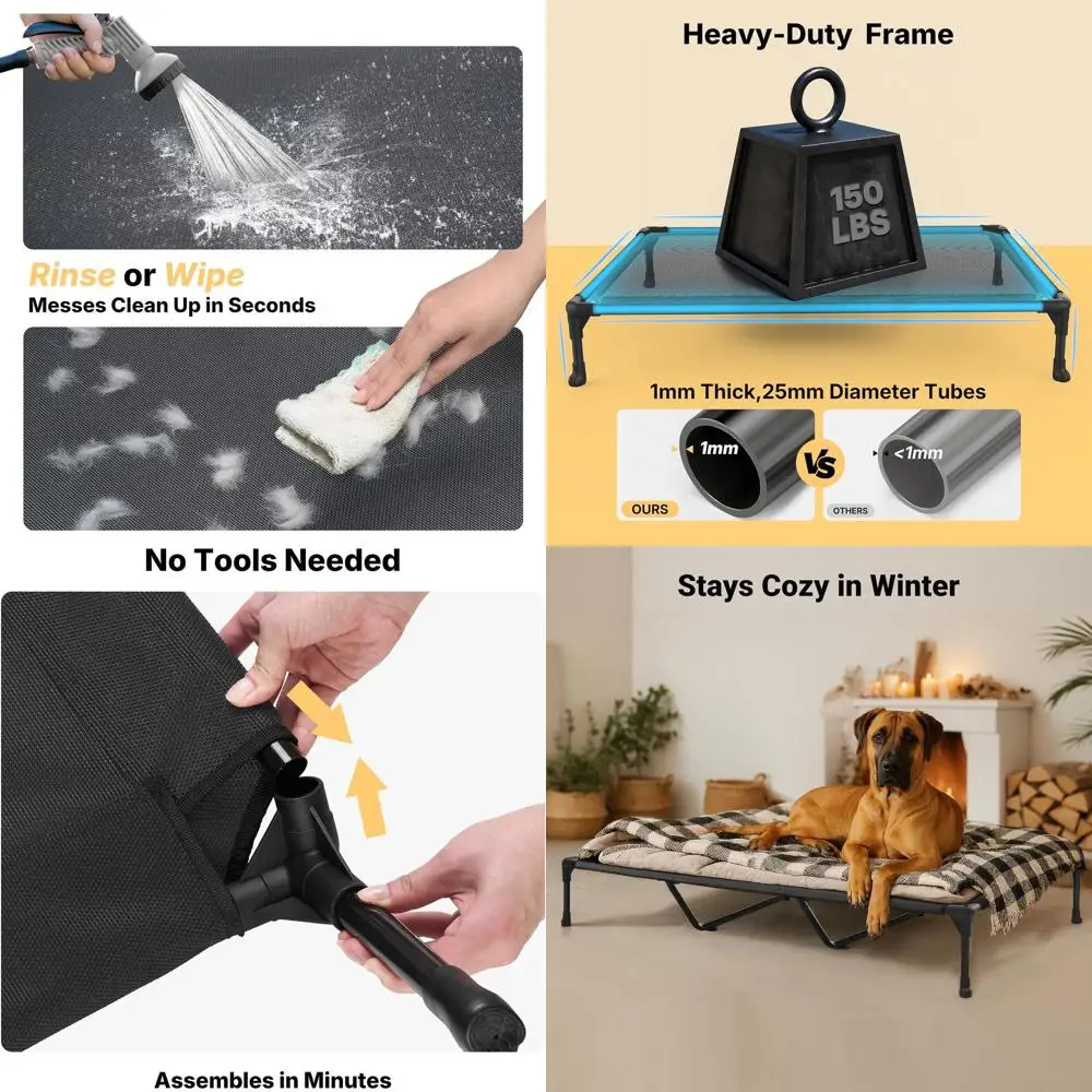 

Большая охлаждающая кровать для собак XL на открытом воздухе с сеткой и нескользящими ножками для собак, 59x37,5 серый