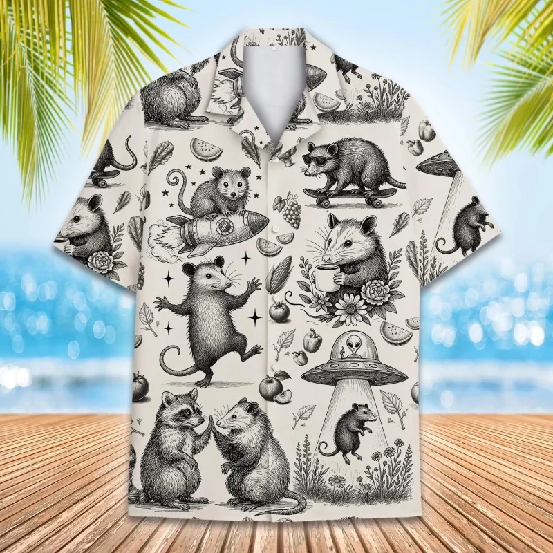 

Cute Cat Cake Graphic Hawaiian Shirt For Men Fun Beer 3D Printed Short Sleeve Summer Loose Street Aloha Shirts Lapel Blouses
