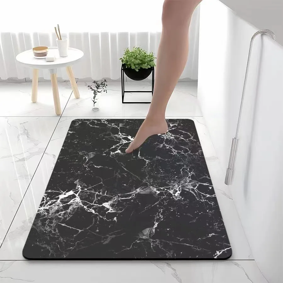 Light luxury marble, diatom mud, water-absorbing quick-drying floor mat, non-slip and dirt-resistant at the bathroom door