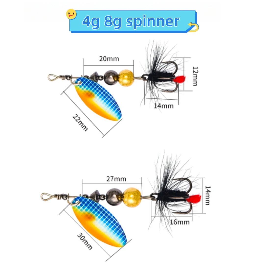 Picture 6: Fly Fishing Lure Spinnerbait 4g/8g Rotating Spinnerbait Brass Metal Blade Spinner with Feather DIY Jig Spoon Buzzbait Swimbait