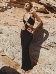 VC Women'S Long Dress Sexy Hollow Out Metal Circle Design Black Bandage Slim Female Clothing Eveing Clubwear